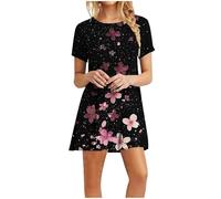 KUIH Women's Summer Dress Sleeveless Midi Dress V Neck Button Down Dress Loose Casual Swing Dresses Floral Sun Dress Ladies Skater Dress T Shirt Dress Flowy Beach Dress Holiday Clothes