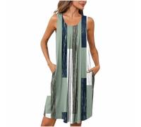 KUIH Women's Summer Dress Sleeveless Mini Dress Floral Boho Dress Loose Casual Swing Dresses Lightweight Sun Dress Ladies Pleated Beach Dress Loose Cotton Tank Dress Beach Cover Ups