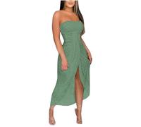 KUIH Women's Summer Strapless Bandeau Dress With Side Slit - Elegant Beach Cocktail Evening Party Bridesmaid Wedding Guest Holiday Clothes
