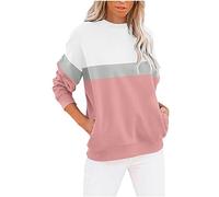 KUIH Womens Sweatshirt Loose Casual Pullover Tunic Tops with Pockets Color Block Jumper Long Sleeve Top Classic Ladies Sweaters Spring Autumn T Shirts Warm Cosy Tops for Women Lady Teen