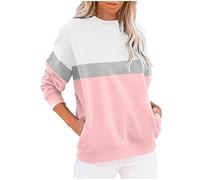 KUIH Womens Sweatshirt Loose Casual Pullover Tunic Tops with Pockets Color Block Jumper Long Sleeve Top Classic Ladies Sweaters Spring Autumn T Shirts Warm Cosy Tops for Women Lady Teen