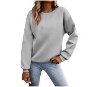 KUIH Women's Sweatshirts Lightweight Fleece Top Cosy Causal Crewneck Long Sleeve Pullover Jumpers Ladies Sweaters Solid Dressy Long Sleeve Tunic Tops Autumn Winter Jumpers for Women UK Gray