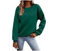 KUIH Women's Sweatshirts Lightweight Fleece Top Cosy Causal Crewneck Long Sleeve Pullover Jumpers Ladies Sweaters Solid Dressy Long Sleeve Tunic Tops Autumn Winter Jumpers for Women UK Green
