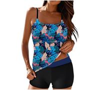 KUIH Womens Tankini Sets Floral Print Swimsuit V-Neck Backless Tank Tops with Shorts Summer Ladies Swimming Costume Beachwear Swimsuits with Bottom Plus Size Bathing Suits Swimwear Swimming Costume