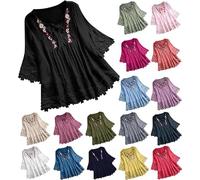 KUIH Womens Tops Summer Casual Loose Tee T-Shirt Novelty Lace Sleeve Blouse Top V-Neck Shirt Short Sleeve Tunic Tops Oversized Babydoll Top Summer Linen Blouse