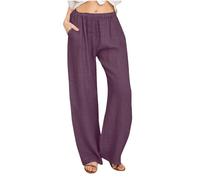 KUIH Womens Trousers Summer Casual Linen Trousers Drawstring Elastic Waist Long Pants Women Straight Wide Leg Lounge Pants High Waisted Palazzo Loose Fit Ladies Bottoms