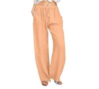 KUIH Womens Trousers Summer Casual Linen Trousers Drawstring Elastic Waist Long Pants Women Straight Wide Leg Lounge Pants High Waisted Palazzo Loose Fit Ladies Bottoms