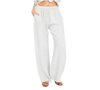 KUIH Womens Trousers Summer Casual Linen Trousers Drawstring Elastic Waist Long Pants Women Straight Wide Leg Lounge Pants High Waisted Palazzo Loose Fit Ladies Bottoms