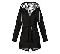 KUIH Womens Waterproof Lightweight Jackets Solid Color Packable Rain Coat Hoody Windproof Hiking Outdoor Wear Plus Size Softshell Jacket Trench Coat Summer Rain Jacket for Women UK Clearance