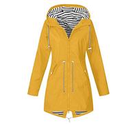 KUIH Womens Waterproof Lightweight Jackets Solid Color Packable Rain Coat Hoody Windproof Hiking Outdoor Wear Plus Size Softshell Jacket Trench Coat Summer Rain Jacket for Women UK Clearance