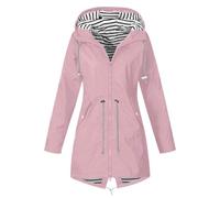 KUIH Womens Waterproof Lightweight Jackets Solid Color Packable Rain Coat Hoody Windproof Hiking Outdoor Wear Plus Size Softshell Jacket Trench Coat Summer Rain Jacket for Women UK Clearance