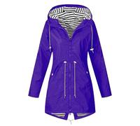 KUIH Womens Waterproof Lightweight Jackets Solid Color Packable Rain Coat Hoody Windproof Hiking Outdoor Wear Plus Size Softshell Jacket Trench Coat Summer Rain Jacket for Women UK Clearance