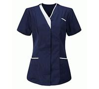 KUIH Work Uniform Women, Women's Scrub Top Short Sleeves Care Tunics with 3 Pockets Soft Stretch Sweat Absorbent & Moisture Work Wear & Uniforms Scrubs Top for Healthcare Spa Salon Beauty