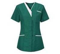 KUIH Work Uniform Women, Women's Scrub Top Short Sleeves Care Tunics with 3 Pockets Soft Stretch Sweat Absorbent & Moisture Work Wear & Uniforms Scrubs Top for Healthcare Spa Salon Beauty