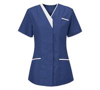 KUIH Work Uniform Women, Women's Scrub Top Short Sleeves Care Tunics with 3 Pockets Soft Stretch Sweat Absorbent & Moisture Work Wear & Uniforms Scrubs Top for Healthcare Spa Salon Beauty