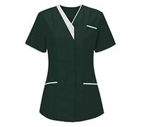 KUIH Work Uniform Women, Women's Scrub Top Short Sleeves Care Tunics with 3 Pockets Soft Stretch Sweat Absorbent & Moisture Work Wear & Uniforms Scrubs Top for Healthcare Spa Salon Beauty
