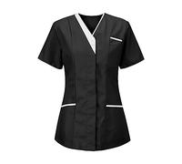 KUIH Work Uniform Women, Women's Scrub Top Short Sleeves Care Tunics with 3 Pockets Soft Stretch Sweat Absorbent & Moisture Work Wear & Uniforms Scrubs Top for Healthcare Spa Salon Beauty