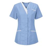 KUIH Work Uniform Women, Women's Scrub Top Short Sleeves Care Tunics with 3 Pockets Soft Stretch Sweat Absorbent & Moisture Work Wear & Uniforms Scrubs Top for Healthcare Spa Salon Beauty