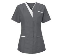 KUIH Work Uniform Women, Women's Scrub Top Short Sleeves Care Tunics with 3 Pockets Soft Stretch Sweat Absorbent & Moisture Work Wear & Uniforms Scrubs Top for Healthcare Spa Salon Beauty