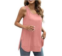 KUIH Workout Tank Tops for Women UK Plus Size Solid Color Round Neck Sleeveless Tshirt Baggy Undershirt Longline Vest tops Loose Fit Sport Tee Shirts Plain Tank Top for Yoga Gym Fitness Running