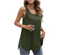 KUIH Workout Tank Tops for Women UK Plus Size Solid Color Round Neck Sleeveless Tshirt Baggy Undershirt Longline Vest tops Loose Fit Sport Tee Shirts Plain Tank Top for Yoga Gym Fitness Running