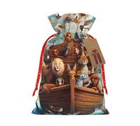 Kuilepa Animal Filled Noahs Ark Print Linen Burlap Bags With Gift Tags,Gift Bags Wedding Party,Christmas Birthday Presents For Party Home Supplies