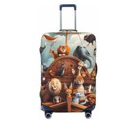 Kuilepa Animal Filled Noahs Ark Print Luggage Covers For Suitcase,Elastic Washable & Stretchable Suitcase Covers For Luggage, Anti-Scratch - Fits 18-32 Inch Luggage-No Luggage Included, Black, L