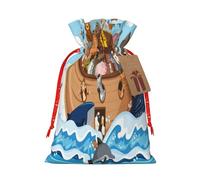 Kuilepa Animals On Noah'S Ark Floating Print Linen Burlap Bags With Gift Tags,Gift Bags Wedding Party,Christmas Birthday Presents For Party Home Supplies