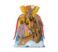 Kuilepa Animals On Noah'S Ark1 Print Linen Burlap Bags With Gift Tags,Gift Bags Wedding Party,Christmas Birthday Presents For Party Home Supplies