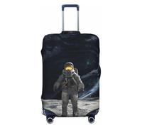 Kuilepa Astronaut Standing In The Moon Print Luggage Covers For Suitcase,Elastic Washable & Stretchable Suitcase Covers For Luggage, Anti-Scratch - Fits 18-32 Inch Luggage-No Luggage Included, Black
