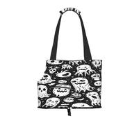 Kuilepa Black White Spooky Ghosts Print Dog Carrier for Small Dogs,Soft Sided Pet Carrier Bag with Pockets,Portable Medium Dog Puppy Large Cat Travel Handbag Tote for Hiking Traveling Outdoor