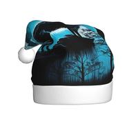 Kuilepa Blue Full Moon Wolf Print Christmas Hat,Santa Hat,Xmas Holiday Hat For Adults,Thickened Santa Hats For Christmas New Year Holiday Party Supplies