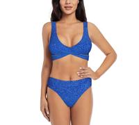Kuilepa Blue Glitter Print Women's Bikini Swimsuit Front Cross Lace Up Two Piece Bathing Suit-, Black, Large