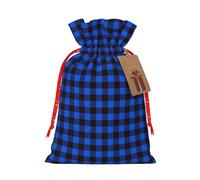 Kuilepa Buffalo Plaid Blue Black Print Linen Burlap Bags With Gift Tags,Gift Bags Wedding Party,Christmas Birthday Presents For Party Home Supplies