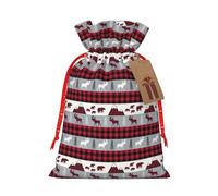 Kuilepa Buffalo Plaid Forest Print Linen Burlap Bags With Gift Tags,Gift Bags Wedding Party,Christmas Birthday Presents For Party Home Supplies