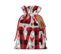 Kuilepa Buffalo Plaid Love And Gnome Print Linen Burlap Bags With Gift Tags,Gift Bags Wedding Party,Christmas Birthday Presents For Party Home Supplies