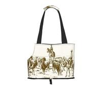 Kuilepa Cattle Drive by Two Cowboys Print Dog Carrier for Small Dogs,Soft Sided Pet Carrier Bag with Pockets,Portable Medium Dog Puppy Large Cat Travel Handbag Tote for Hiking Traveling Outdoor