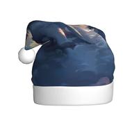 Kuilepa Cloud Wolf Print Christmas Hat,Santa Hat,Xmas Holiday Hat For Adults,Thickened Santa Hats For Christmas New Year Holiday Party Supplies