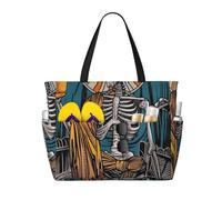 Kuilepa Coffee-Drinking Skull Print Beach Pool Bags Tote For Women Ladies Large Gym Tote Carry On Bag For Weekender Travel Waterproof