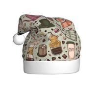 Kuilepa Coffee Pots Cup Print Christmas Hat,Santa Hat,Xmas Holiday Hat For Adults,Thickened Santa Hats For Christmas New Year Holiday Party Supplies