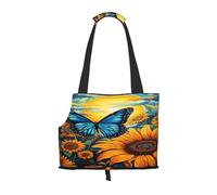 Kuilepa Colorful Cloud Butterfly Sunflower Print Dog Carrier For Small Dogs,Soft Sided Pet Carrier Bag With Pockets,Portable Medium Dog Puppy Large Cat Travel Handbag Tote For Hiking Traveling Outdoor
