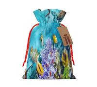 Kuilepa Corals And Tropical Fish Print Linen Burlap Bags With Gift Tags,Gift Bags Wedding Party,Christmas Birthday Presents For Party Home Supplies