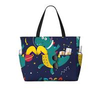 Kuilepa Dinosau Space Explorer Print Beach Pool Bags Tote For Women Ladies Large Gym Tote Carry On Bag For Weekender Travel Waterproof