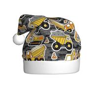 Kuilepa Excavator At Work Print Christmas Hat,Santa Hat,Xmas Holiday Hat For Adults,Thickened Santa Hats For Christmas New Year Holiday Party Supplies