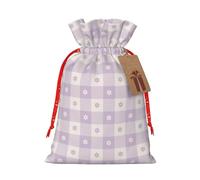 Kuilepa Floral Purple Buffalo Plaid Print Linen Burlap Bags With Gift Tags,Gift Bags Wedding Party,Christmas Birthday Presents For Party Home Supplies