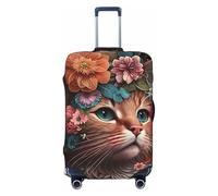 Kuilepa Flower Crown Cat Print Luggage Covers For Suitcase,Elastic Washable & Stretchable Suitcase Covers For Luggage, Anti-Scratch - Fits 18-32 Inch Luggage-No Luggage Included, Black, L