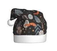 Kuilepa Fox In The Forest Print Christmas Hat,Santa Hat,Xmas Holiday Hat For Adults,Thickened Santa Hats For Christmas New Year Holiday Party Supplies