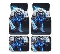 Kuilepa Futuristic Blue Light White Tiger Print Universal Fit Carpet Floor Mats for SUV,Vans,Sedans,Trucks,Set of 4pcs