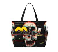 Kuilepa Glitch Screaming Skull Print Beach Pool Bags Tote For Women Ladies Large Gym Tote Carry On Bag For Weekender Travel Waterproof