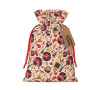 Kuilepa Gold Skull Guitar Record Print Linen Burlap Bags With Gift Tags,Gift Bags Wedding Party,Christmas Birthday Presents For Party Home Supplies